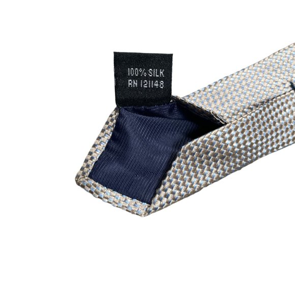 Joseph Abboud Men's Tan Blue Gingham Silk Classic Necktie - Picture 6 of 7